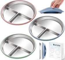 Stainless Steel Baby Plates with Suction, Divided Metal Toddler Plates with R...