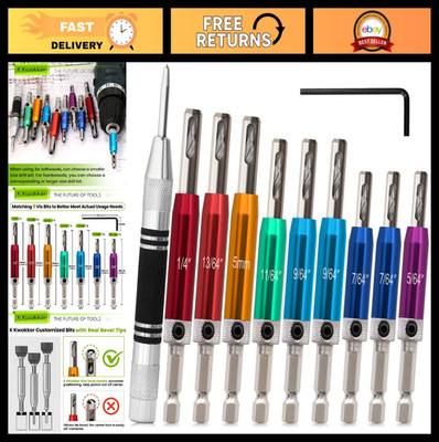 Self-Centering Drill Bit Set 1/4'' Hex Shank, Vix Bit & Center Punch for Metal, W
