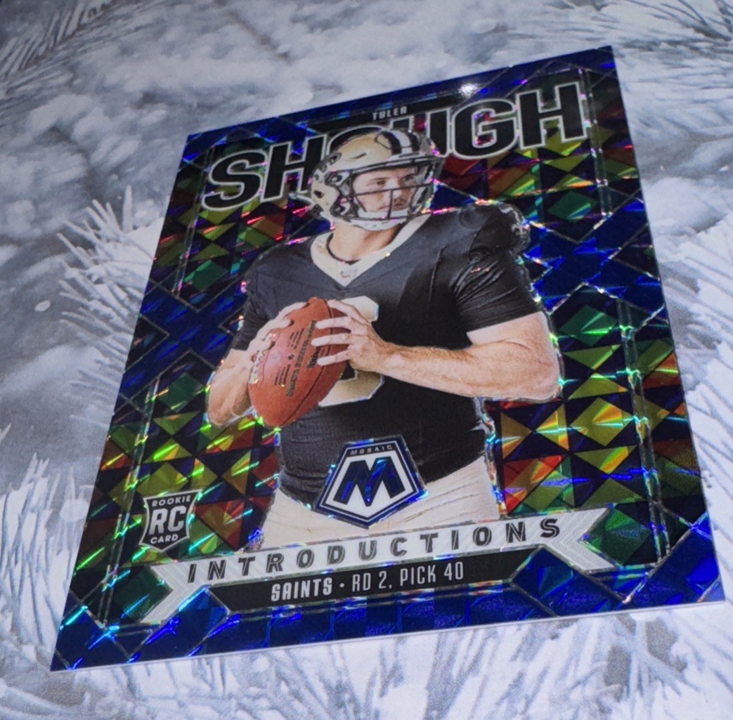 2025 Panini Mosaic Tyler Shough Introductions Blue Mosaic Prizm RC /99 Rookie RC