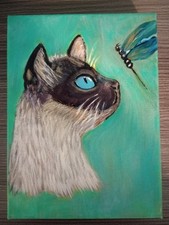Siamese Cat Pet Portrait Original Acrylic Painting on Canvas 6''x 8''