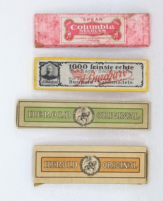 4x Schachtel für Nadeldosen der Firmen Herold/Burchard/Columbia  Needle-tin D282