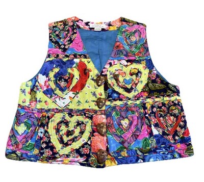 VTG Sandy Starkman Vest Womens Medium Multicolor Cottage Heart Quilted 90s Boho