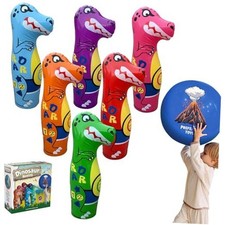 Inflatable Dinosaur Bowling Set for Kids   6 Giant 26  Pins  24  Ball   Fun