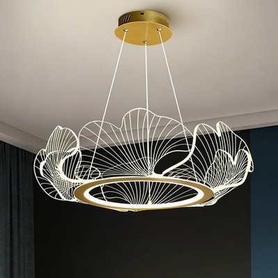 mfanchan 19'' Modern LED Gold Chandelier, 3-Color Change Modern Lotus Leaf Sha...