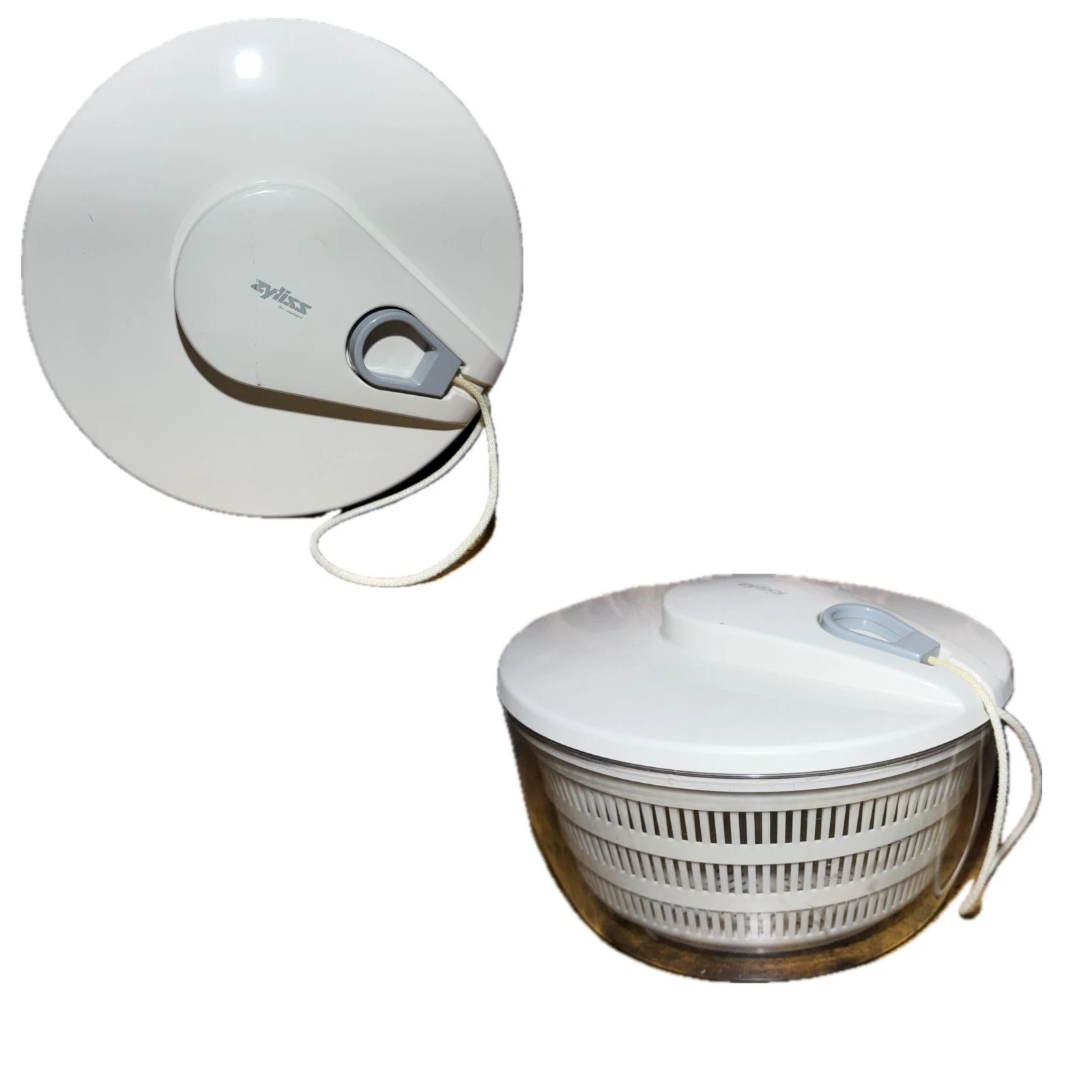Vintage Zyliss Salad Spinner Pull Cord Style White Made In Switzerland Works 10”