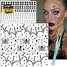 3D Spider Web Face Gems, Halloween Makeup Face Jewels for Women, Hair Gems Clear