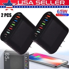 65W USB Wall Charger PD QC 3.0 Fast Charging 5 USB A Ports 1 Type C Adapter USA