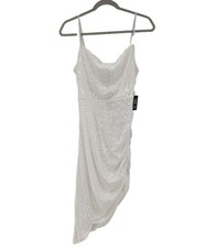 Express White Sequin Sleeveless High Low Asymmetrical Bodycon Mini Dress Size XS