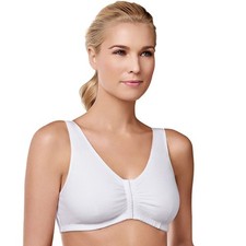Amoena Womens Frances Wire-Free Front Closure Cotton Pocketed Mastectomy Bra Whi