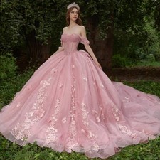 Pink 15 Years Quinceneara Dress Sweet 16 Bow Off Shoulder Florals Formal Gowns
