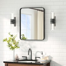 Black Mirror 16 x 20 Matte Black Metal Framed Bathroom Mirror, Tempered Glass...