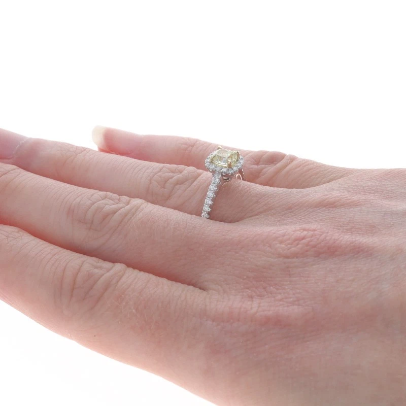 White Gold Fancy Yellow Diamond Halo Engagement Ring - 18k Square Cushion .85ctw - Image 4 of 4