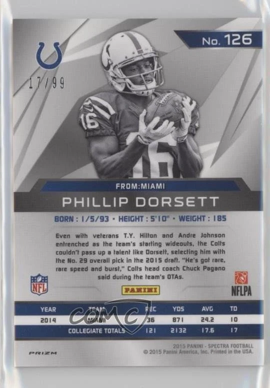 2015 Panini Spectra Rookies /99 Phillip Dorsett #126 Rookie RC - Image 2 of 2