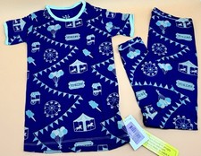 Kickee Pants Bamboo Boy Short Sleeve Flag Blue Carnival Pajamas Size 8 New