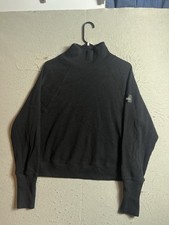 Alo Yoga Black Waffle Knit Weekend Escape Mock Neck Long Sleeve Sweater Womens M