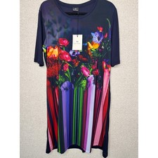 Paul Smith Colorful Navy Graphic Floral Print Shift Dress XL Modal
