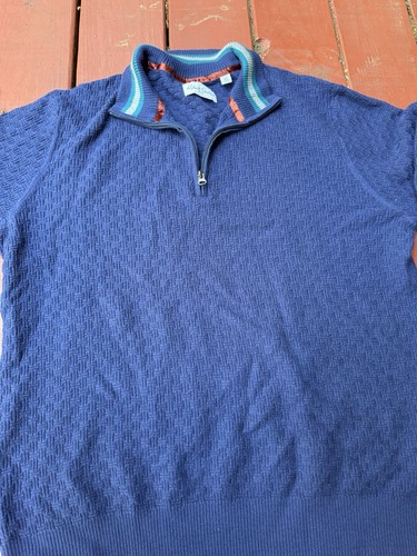 Robert Graham 1/4 Zip Sweater Mens XL Blue Long Sleeve Pullover Cotton - Picture 2 of 8