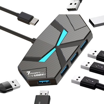 USB C 3.0 Hub with 7-Port,Multiport C Adapter for Data 7 Ports-C, Black 