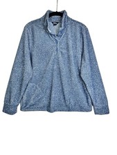Eddie Bauer Blue Women's Quarter Button Up Pullover Sweater Front Pockets Size L