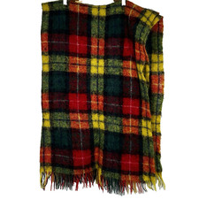 Vintage Glentana Mohair Wool Plaid Blanket Made in Scotland Fringe Throw