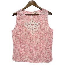 Banana Republic Pink White Cotton Lace Applique Sleeveless Blouse Top Women s L