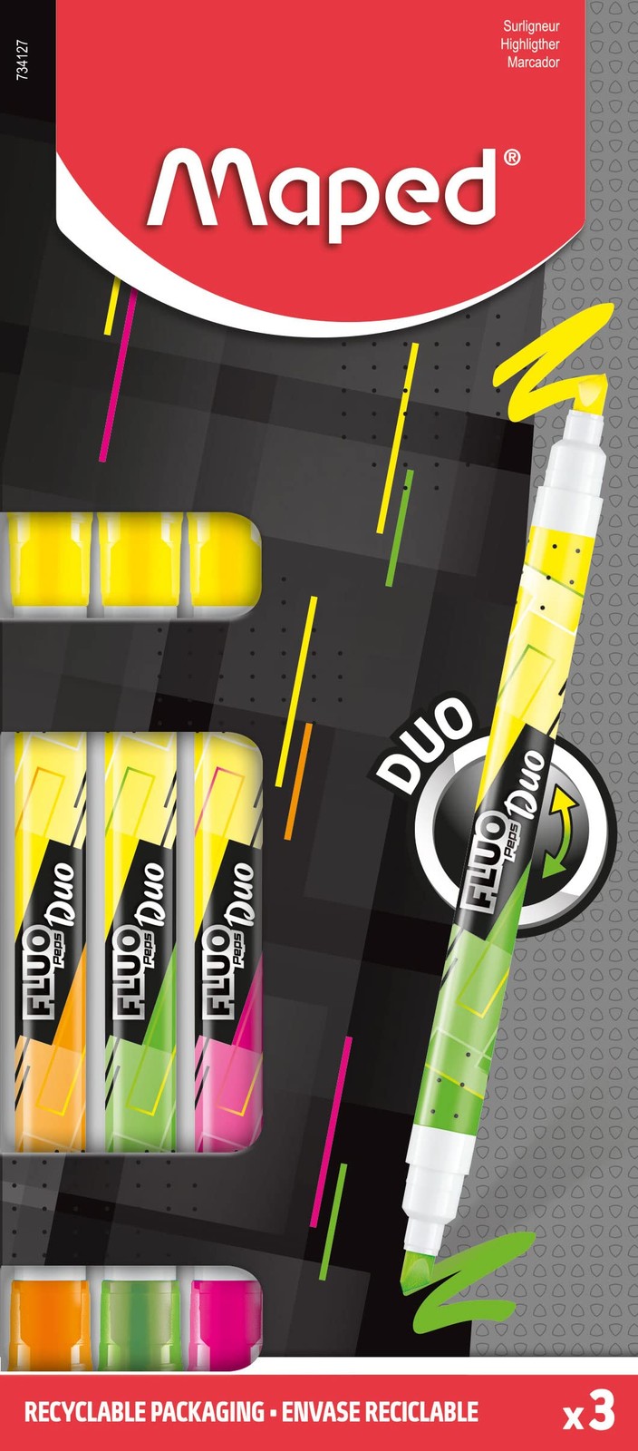 Maped - Double-sided highlighter marker pen FLUO DUO - x3 markers - yellow pin 3190₽