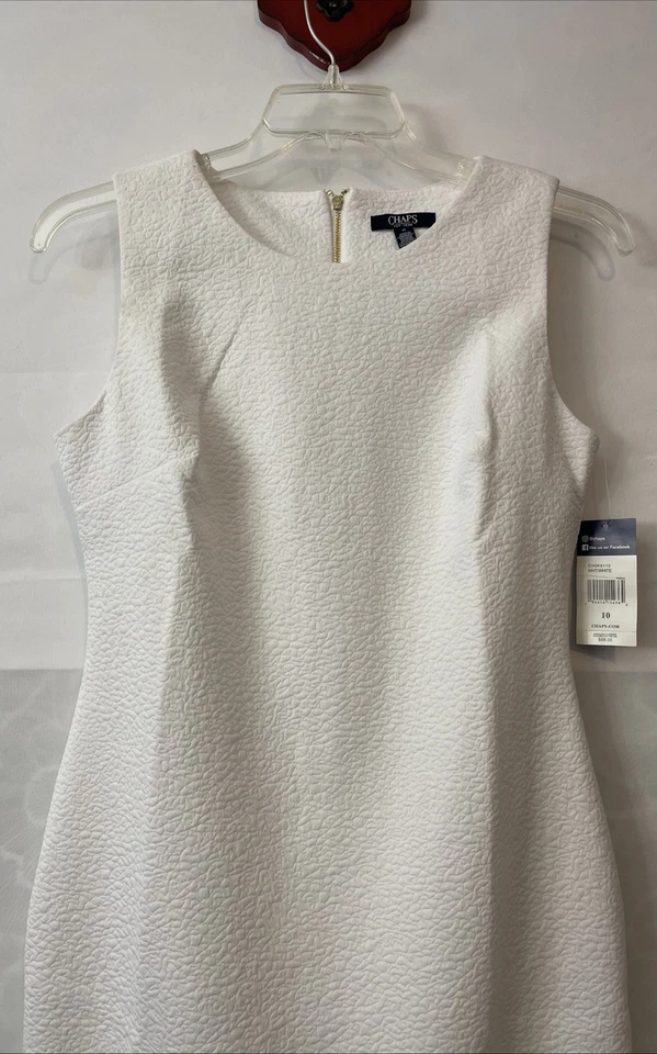 Vestido forrado formal sin mangas hasta la rodilla blanco talla 10 Chaps para mujer ¡NUEVO CON ETIQUETAS! A4507 Foto 2 de 4