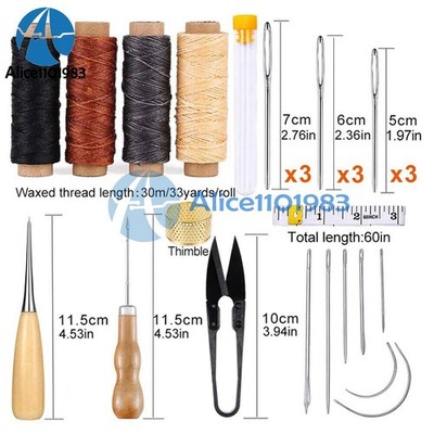 Leather Waxed Thread Stitching Needles Awl Hand Tools Kit for   Sewing   *mq