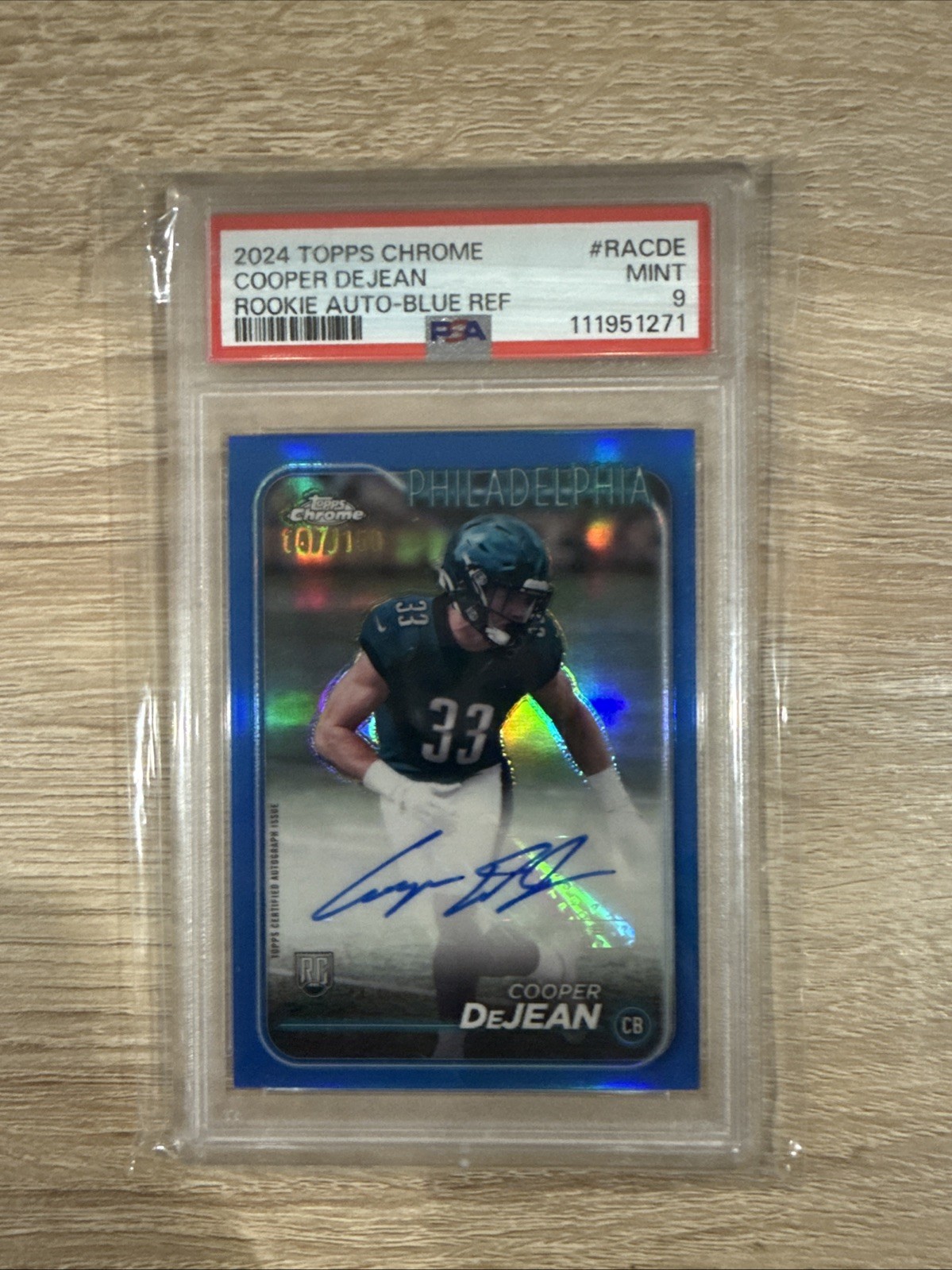 2024 Topps Chrome - Rookie Autographs Cooper DeJean #RA-CDE Blue Refractor /150