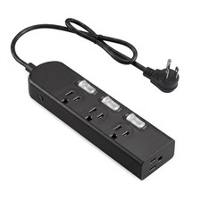 4 Outlet Power Strip Individual Switches 3FT Flat Plug Wall Mount 1500W/12A