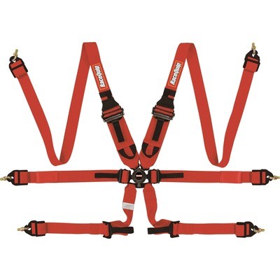 Racequip 855015RQP, Harness Kit 6 Point Camlock FIA Approved Pull Down Red