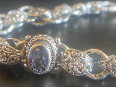 Sarda,Bali Handcrafted, Lavender Star Topaz &Sterling Link Bracelet  6.75-8.0 