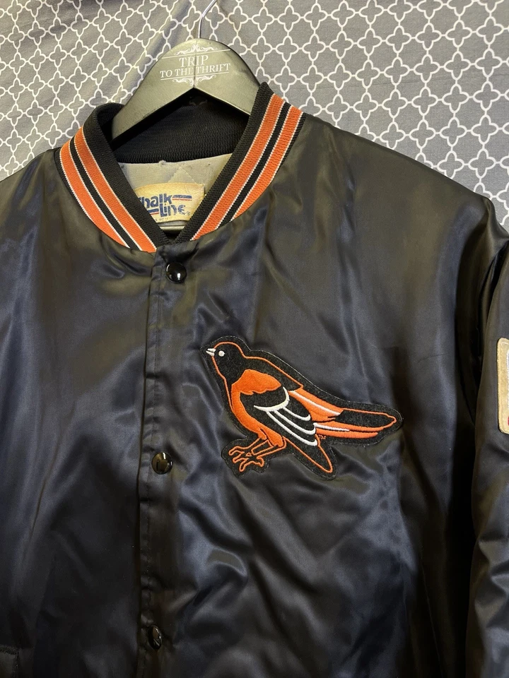 Chaqueta Vintage Años 90 Baltimore Orioles Satén Tiza Línea Talla XL Foto 2 de 4
