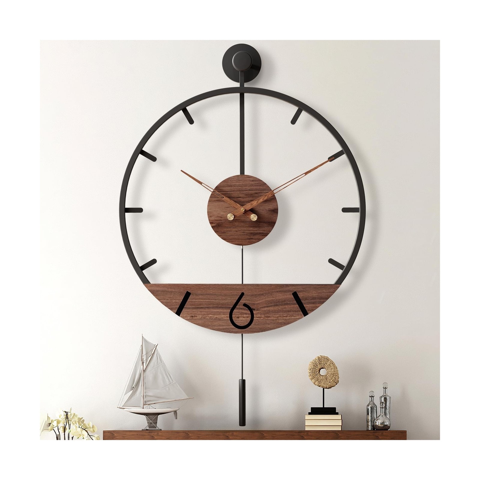 34.6×24 Inch Large Modern Decorative Pendulum Wall Clock,Big Metal Farmhous