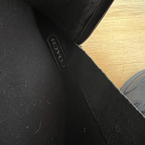 Coach Kimberly Boots Black Canvas Logo Rabbit Fur Trim SZ 6M - Picture 7 of 8