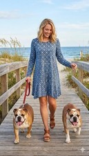 MICHAEL KORS Heritage Blue L/S Printed Flounce Shark Bite Hem Dress ( XL )  NWT