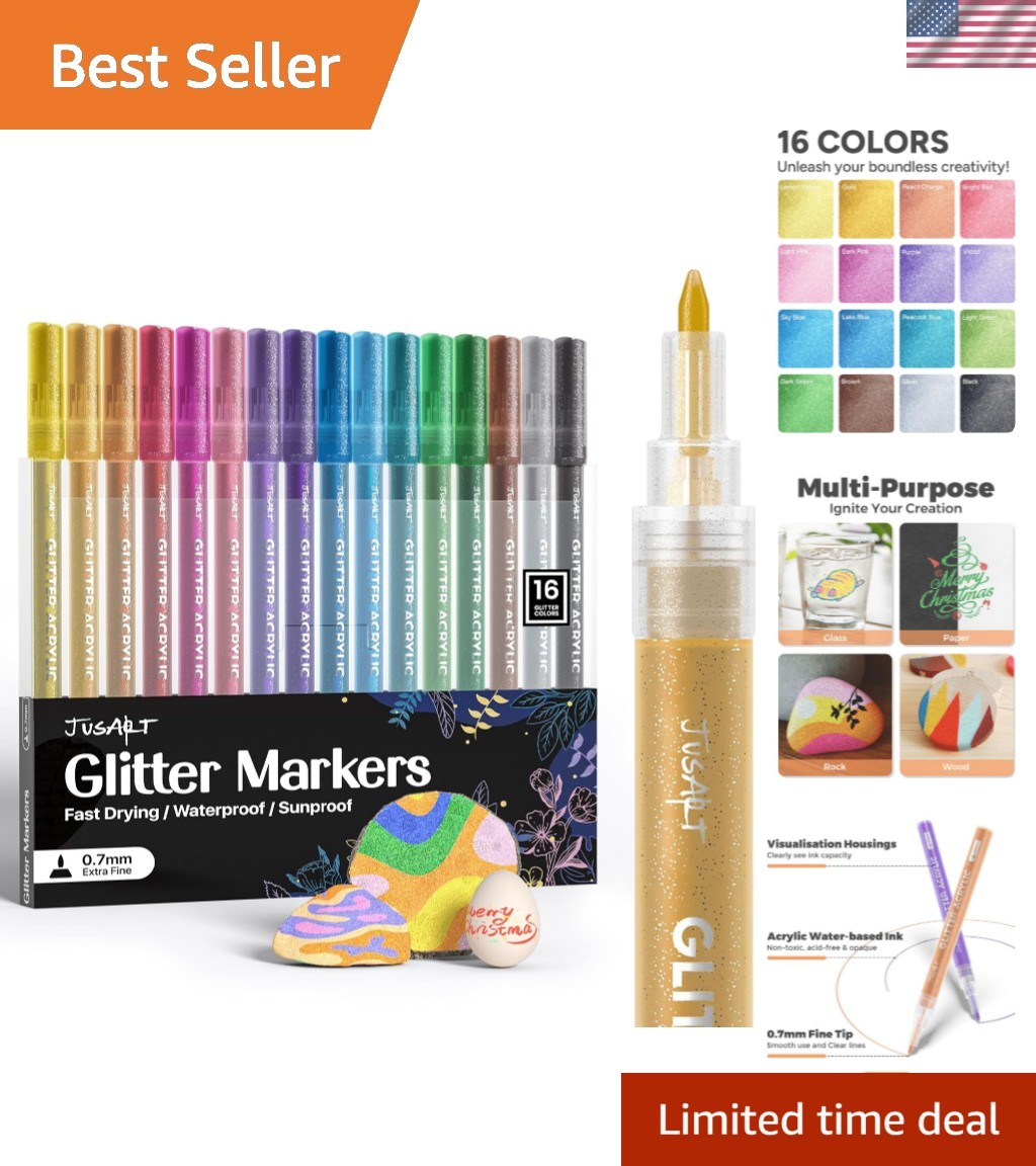 16 Colors Glitter Markers, Glitter Paint Pens Sparkly and Sh