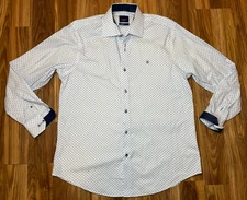 Benetti Modern Fit Shirt Men’s L Blue & White Geometric Print Flip Cuff