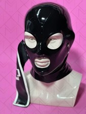 Black Latex Hoond Rubber Mask with removable Mouth Mask Back zip for Fetish BDSM