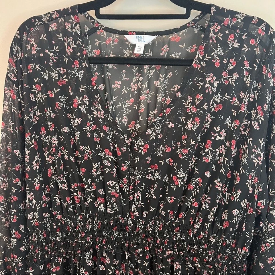 Vestido para mujer Time and Tru XXL negro con estampado floral rosa rojo Foto 2 de 4