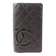CHANEL CC SHW Combon Long Wallet Calfskin Leather Black Pink