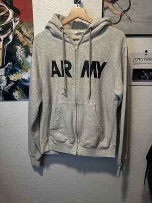 Vintage 90's Army Hoodie Physical Fitness Uniform Ash Cotton Blended Mens  Medium