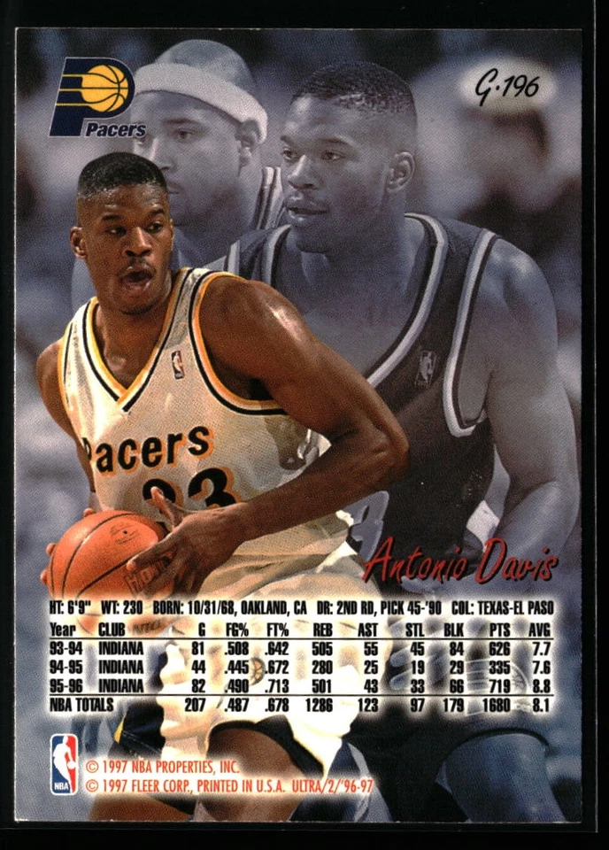 Antonio Davis 1996-97 Ultra #G-196 Gold Medallion Indiana Pacers - Image 2 of 2