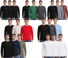 3 Pack Men's Long-Sleeved T-Shirt Round Neck Tops for Men Soft Cotton S-3XL