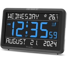 DreamSky Large Digital Clock with Date and Day of Week - Electric Desk Clock ...