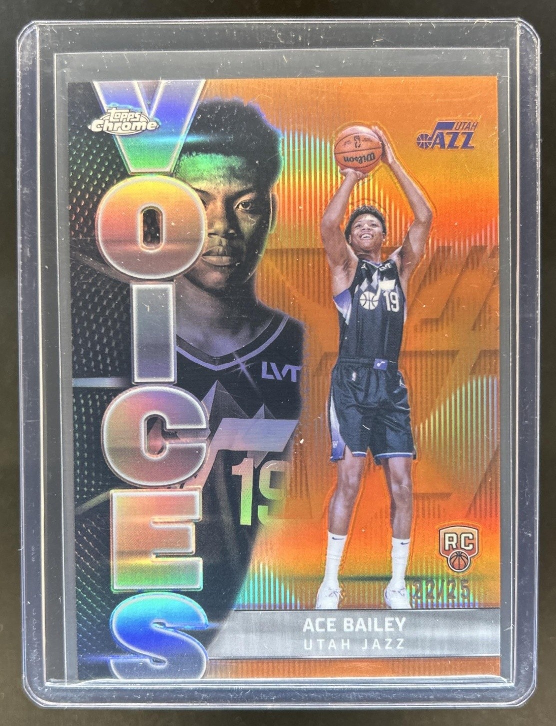 2025-26 Topps Chrome Ace Bailey Voices RC Orange Refractor Rookie #/25 Jazz