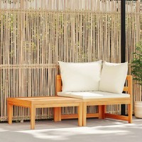 2-Tlg. Garten-Lounge-Set Mit Kissen Cremeweiß Akazienholz