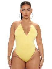 Fashion Nova Proven Double Lined Halter Bodysuit Yellow Size M NWT