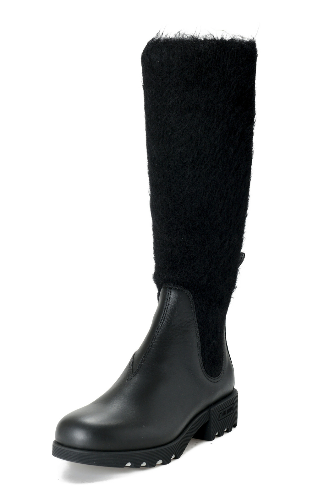 Женские сапоги до колена на высоком каблуке из кожи и мохера Miu Miu Miu Женская обувь из кожи и мохера на высоком каблуке 95 долларов США 395 долларов США 140890₽