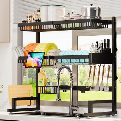 Over The Sink Dish Drying Rack  Snap-On Design 2 Tier Large Dish Rack